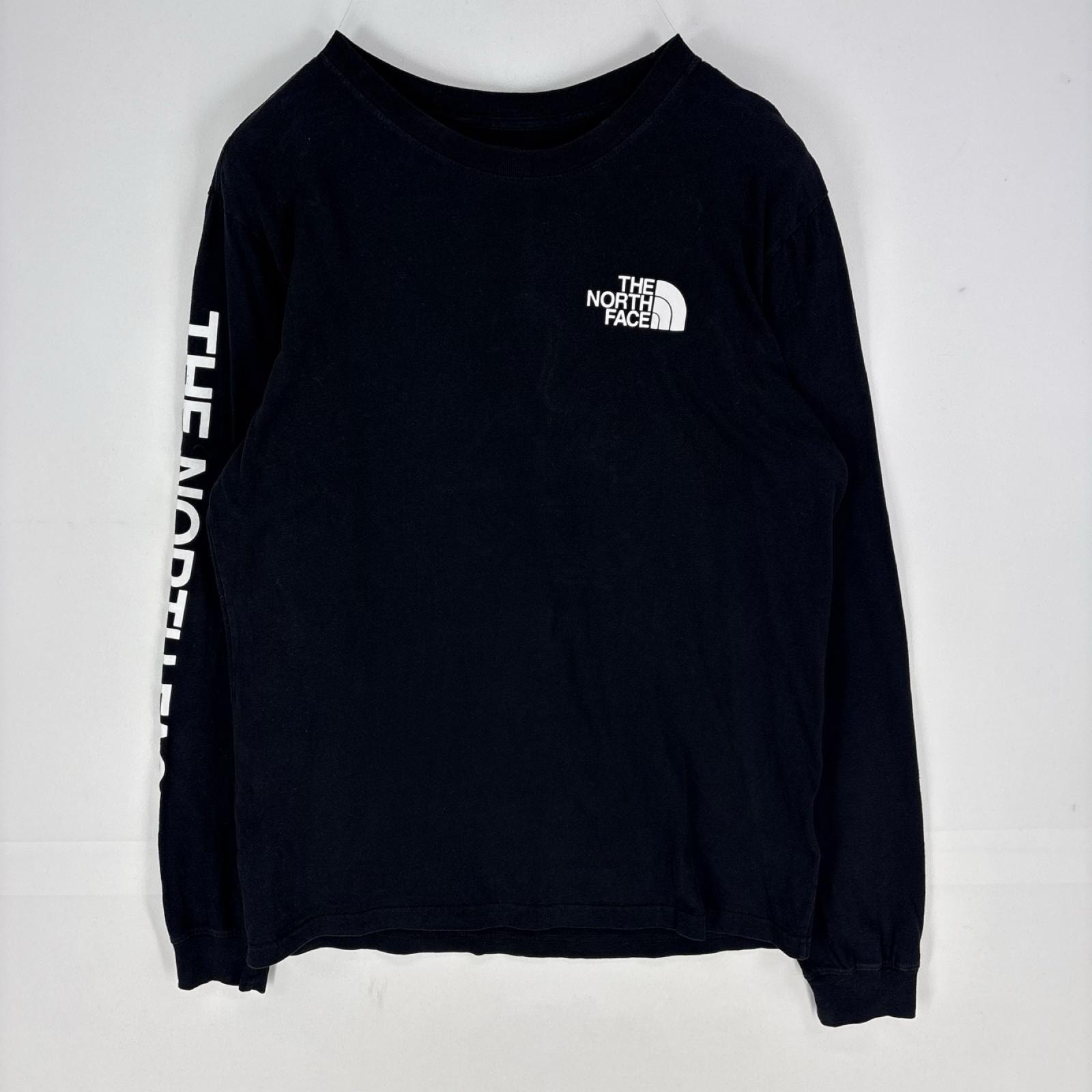 古着 ザ・ノースフェイス THE NORTH FACE 長袖Tシャツ ワンポイントロゴ ロンT クルーネック M  ブラック系 袖プリント メンズ