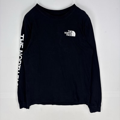 古着 ザ・ノースフェイス THE NORTH FACE 長袖Tシャツ ワンポイントロゴ ロンT クルーネック M ブラック系 袖プリント メンズ