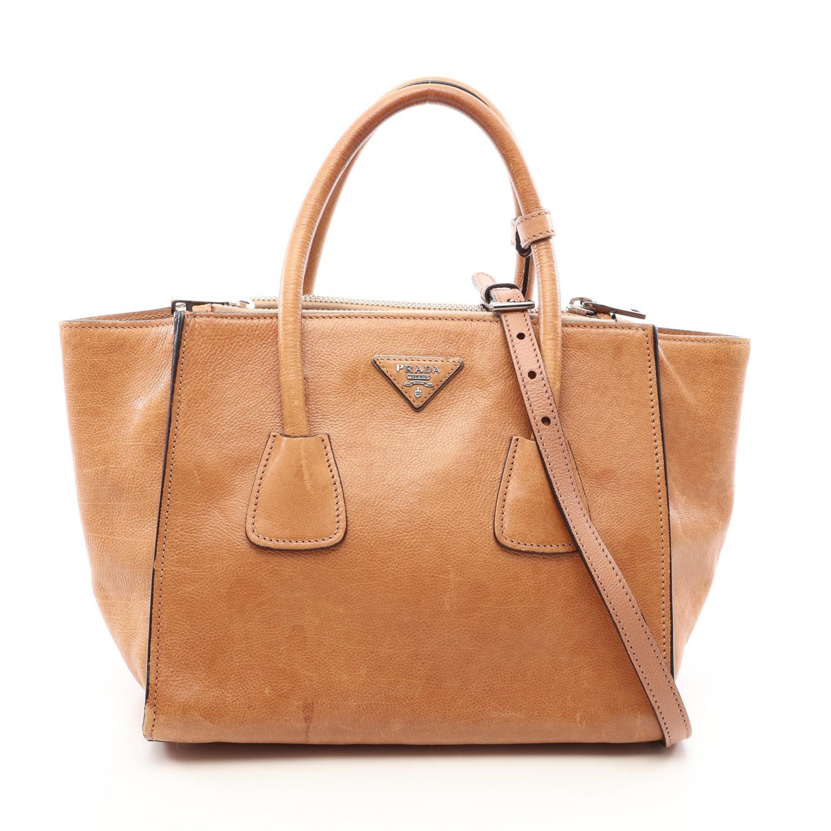 プラダ PRADA 2WAY ハンドバッグ バッグ レザー レディース ベージュ系 【中古】