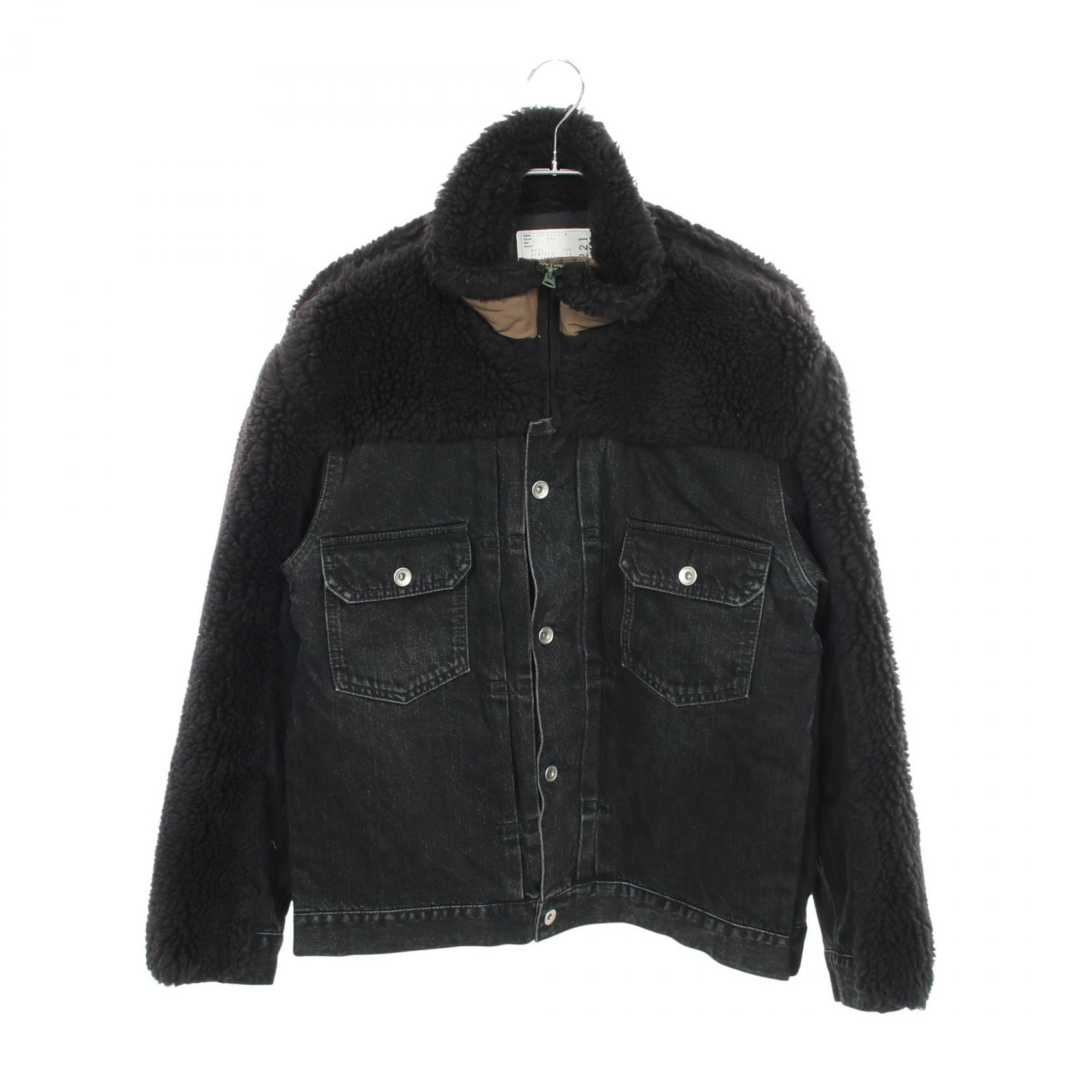 サカイ Sacai Faux Shearling Denim Blouson ボア 切替 ブルゾン 衣料品 アウター ウール メンズ ブラック系 23-03221M 【中古】