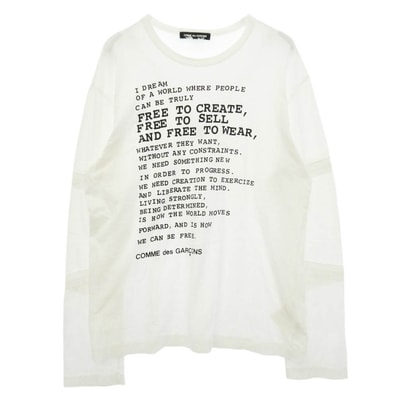 COMME des GARCONS コムデギャルソン 10SS PE-T062 DREAM LS TEE FREE TO CREATE 長袖 カットソー ロングスリーブ Tシャツ ホワイト系 L【中古】