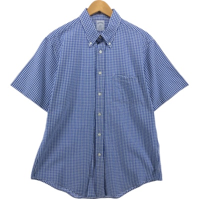 古着 ブルックスブラザーズ Brooks Brothers 1818 REGENT ギンガムチェック シアサッカー 半袖 ボタンダウン チェックシャツ メンズL相当/eaa553888