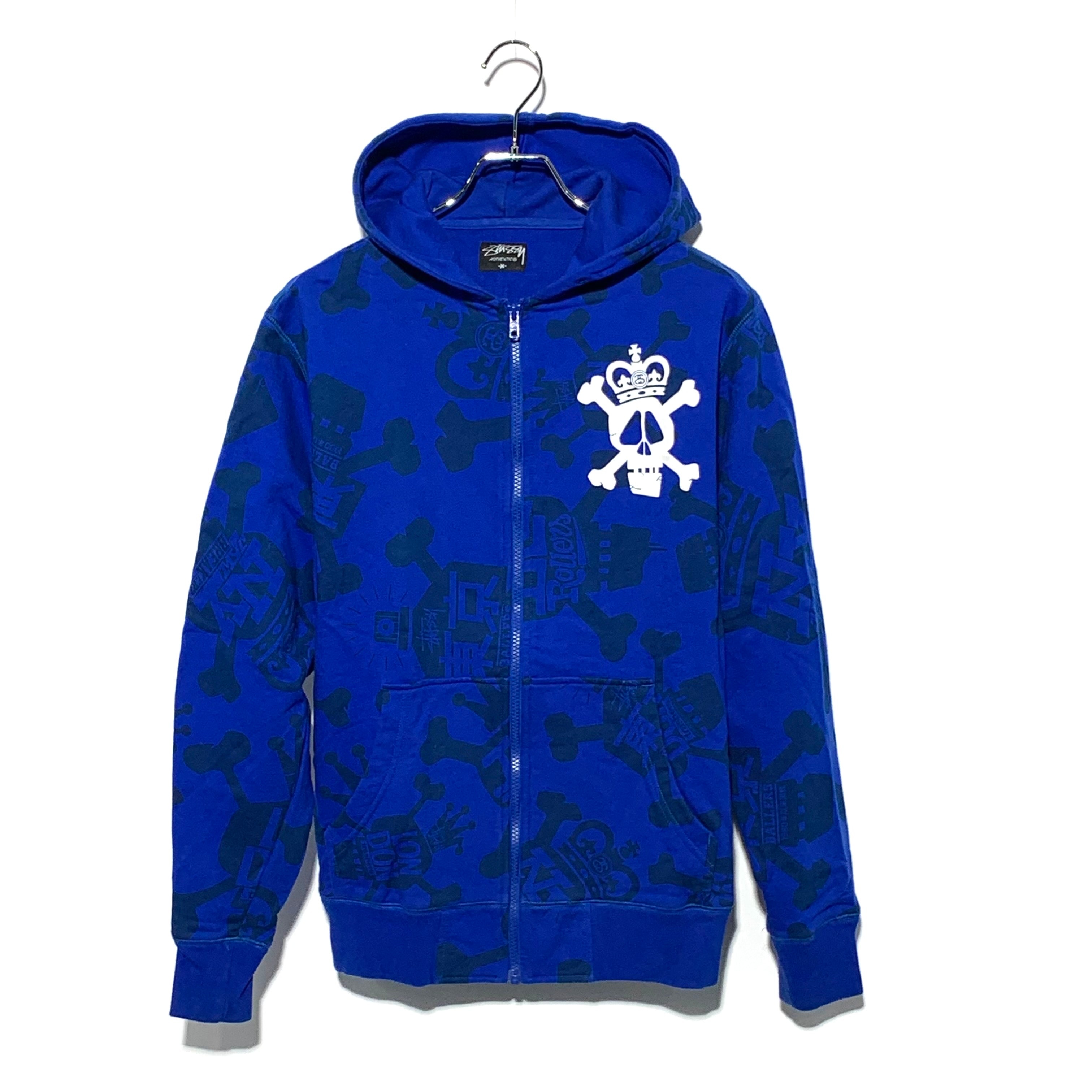 STUSSY SKULL LOGO ZIP UP HOODIE BLUE