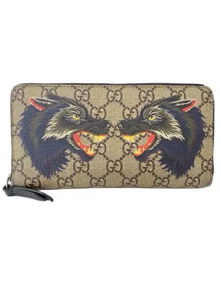 GUCCI GG Double Wolf Zip Around Wallet "Beige"