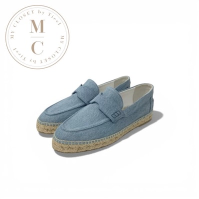 エルメス HERMES トリップ フラットシューズ 靴 シューズ デニム ブルー ベージュ エスパドリーユ
