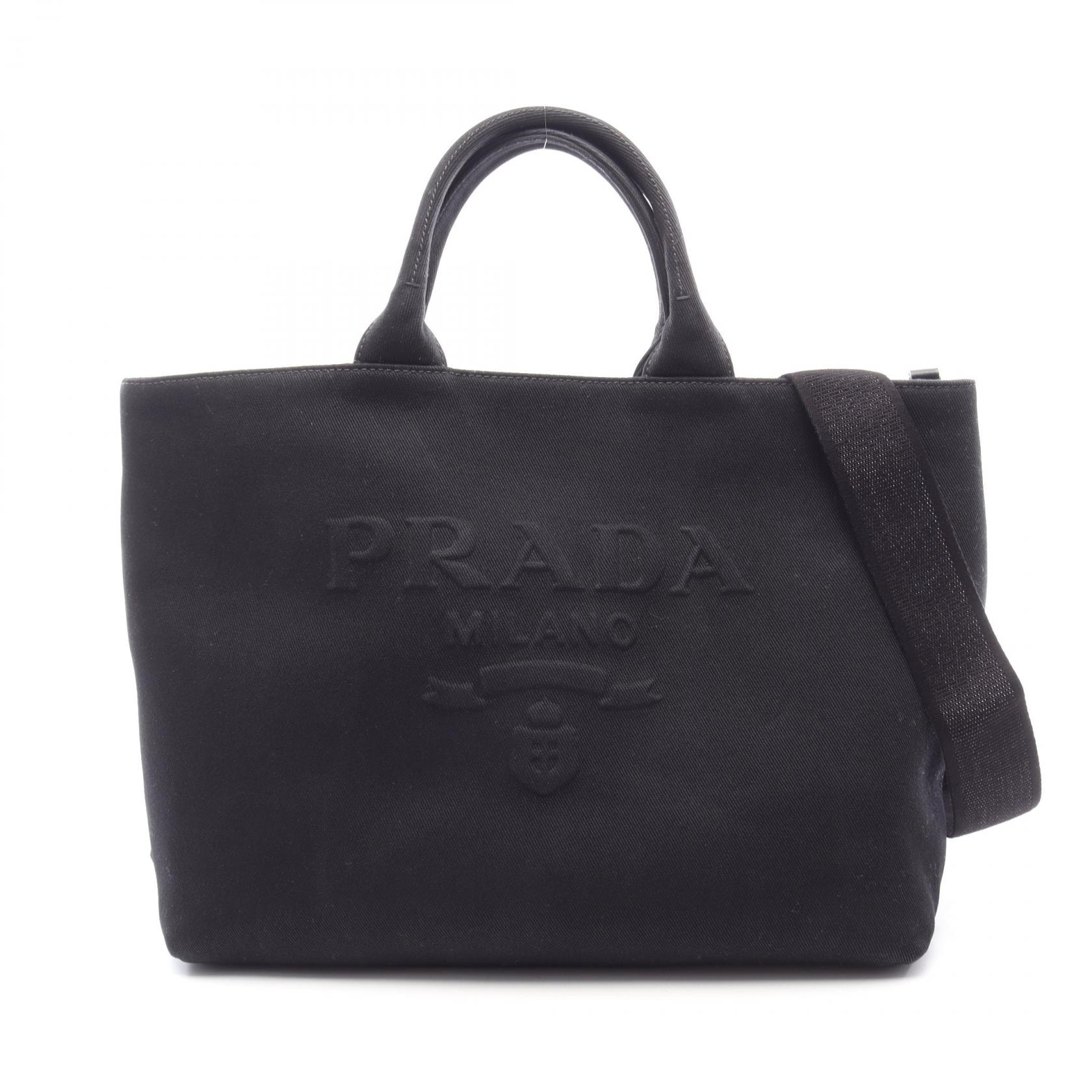 プラダ PRADA CANAPA ドリル 2WAY トートバッグ バッグ キャンバス レディース ブラック系 1BG395 【中古】