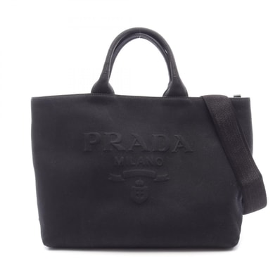 プラダ PRADA CANAPA ドリル 2WAY トートバッグ バッグ キャンバス レディース ブラック系 1BG395 【中古】