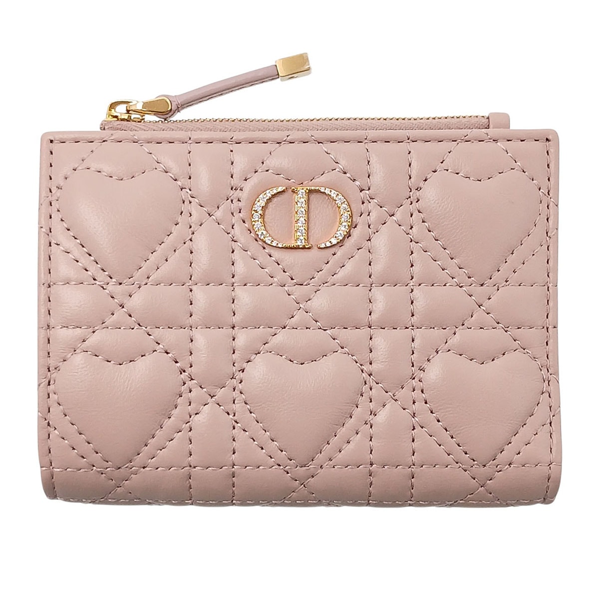 Christian Dior クリスチャンディオール Caro Dahlia ウォレット 二つ折り財布 S4208UJNH レザー ピンク  レディース【中古】