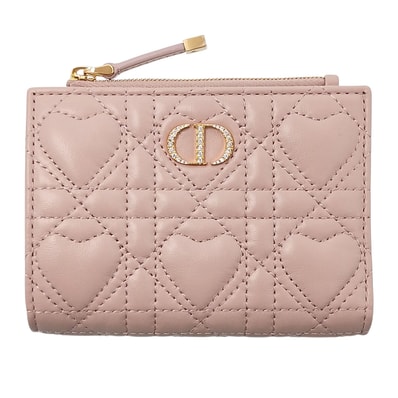 Christian Dior クリスチャンディオール Caro Dahlia ウォレット 二つ折り財布 S4208UJNH レザー ピンク レディース【中古】