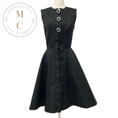 ルイヴィトン LOUIS VUITTON ワンピース シルク ブラック ジュエルボタンドレス ノースリーブ