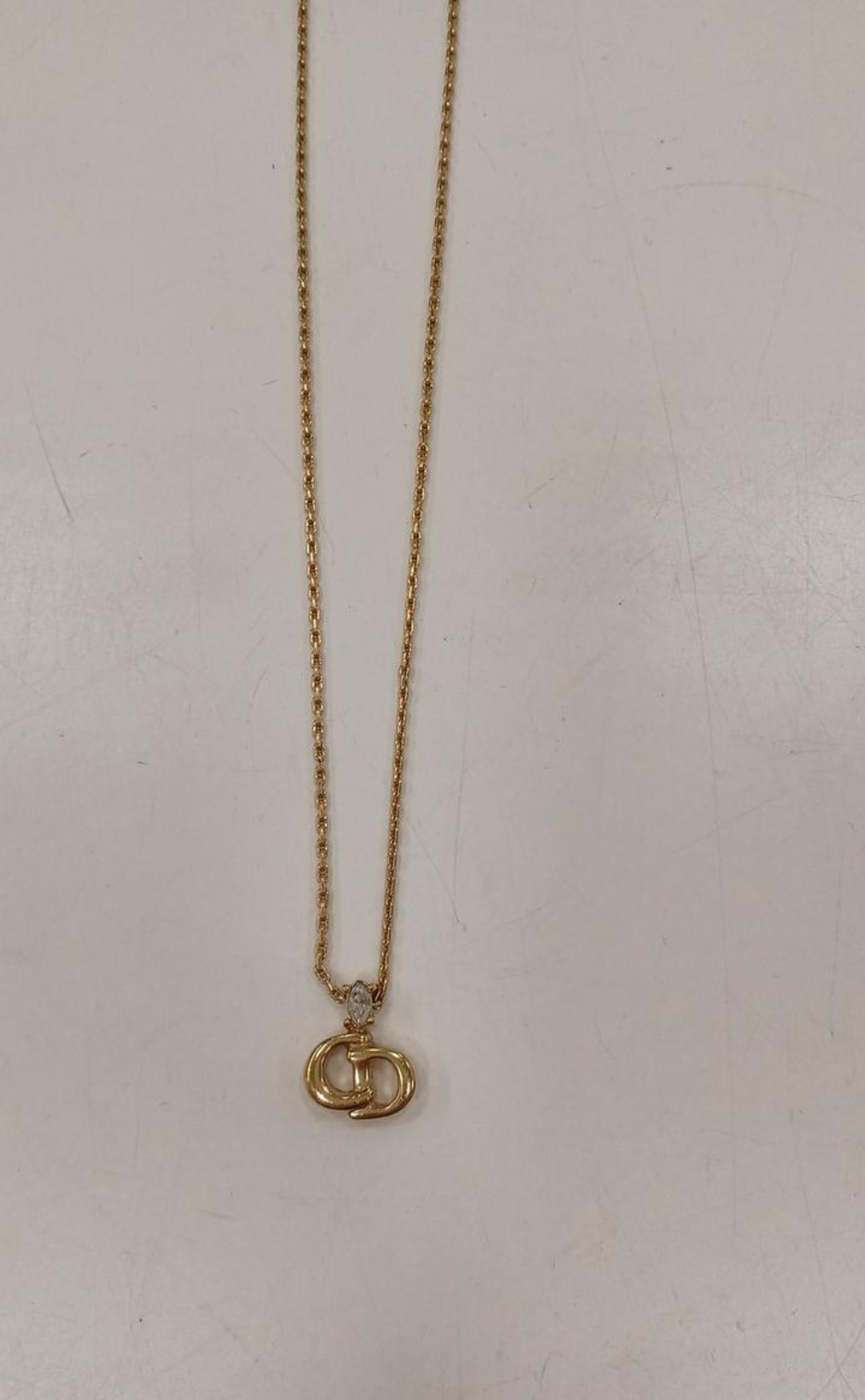 Dior CD Logo Rhinestone Necklace "Gold"