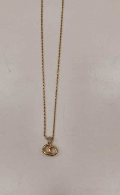 Dior CD Logo Rhinestone Necklace "Gold"