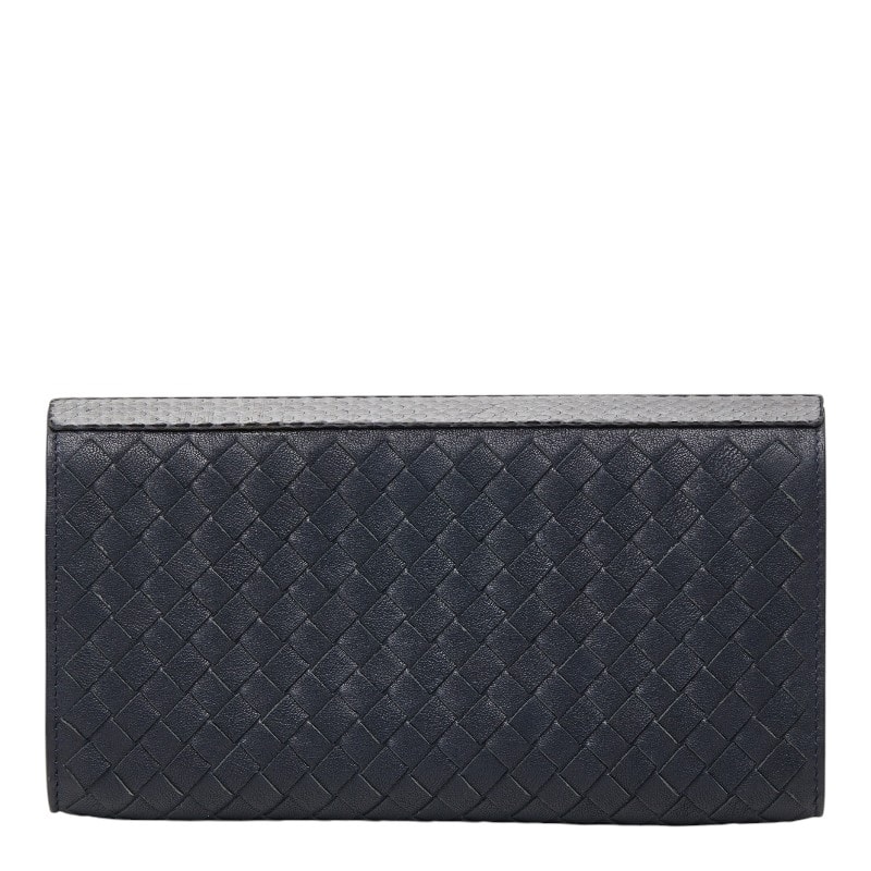 ボッテガヴェネタ L字ファスナー 長財布 ネイビー レザー パイソン レディース BOTTEGAVENETA 【中古】