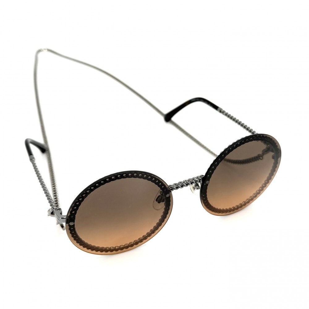 CHANEL シャネル サングラス ココマーク アイウェア チェーン 4245    ブラウン 茶 シルバー金具 レディース【中古品】