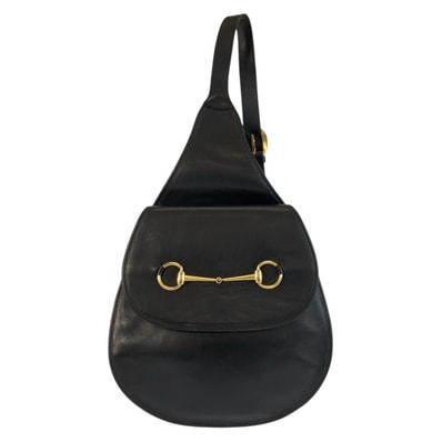 美品 GUCCI グッチ ヴィンテージ ホースビット ブラック 黒 ゴールド金具 レザー ショルダーバッグ ボディバッグ 600663 【中古】