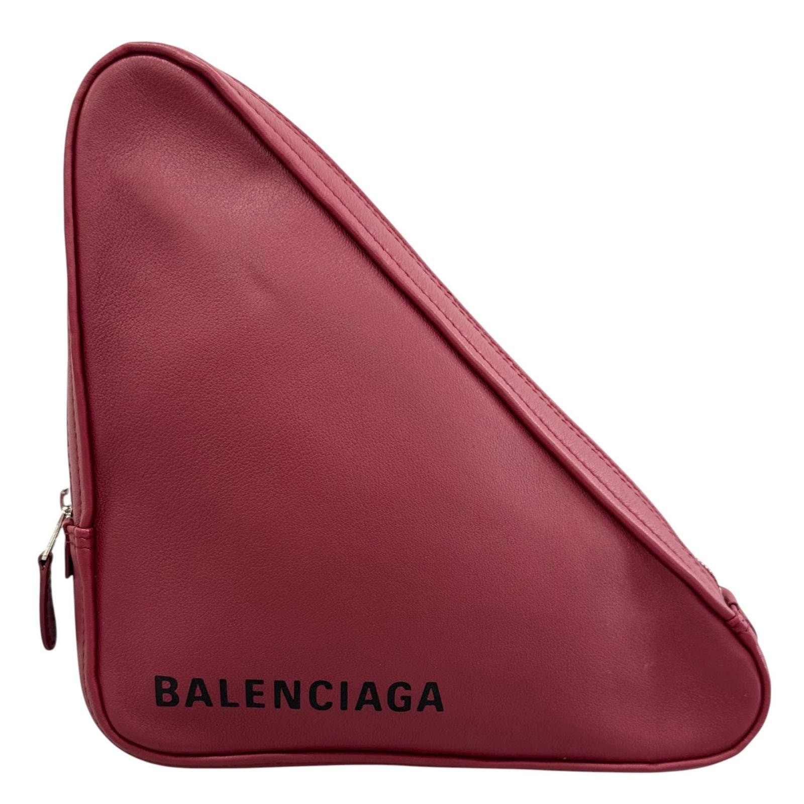 美品 BALENCIAGA バレンシアガ 476976 クラッチバッグ レザー レッド レディース トライアングル【中古】
