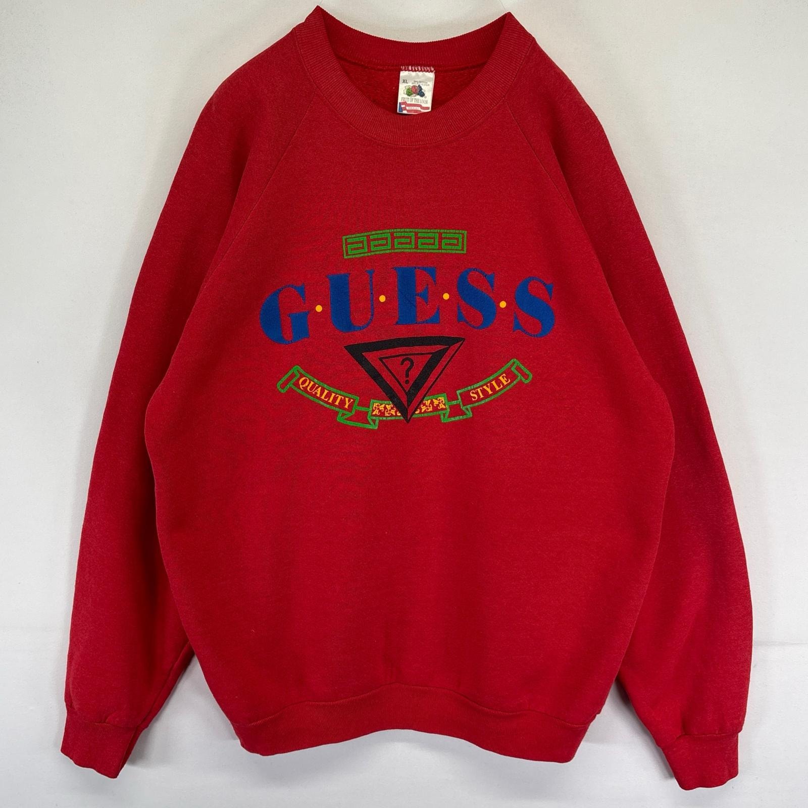 古着 80's/80年代 ヴィンテージ フルーツオブザルーム FRUIT OF THE LOOM USA製 スウェット トレーナー ラグラン GUESS XL  レッド系 メンズ