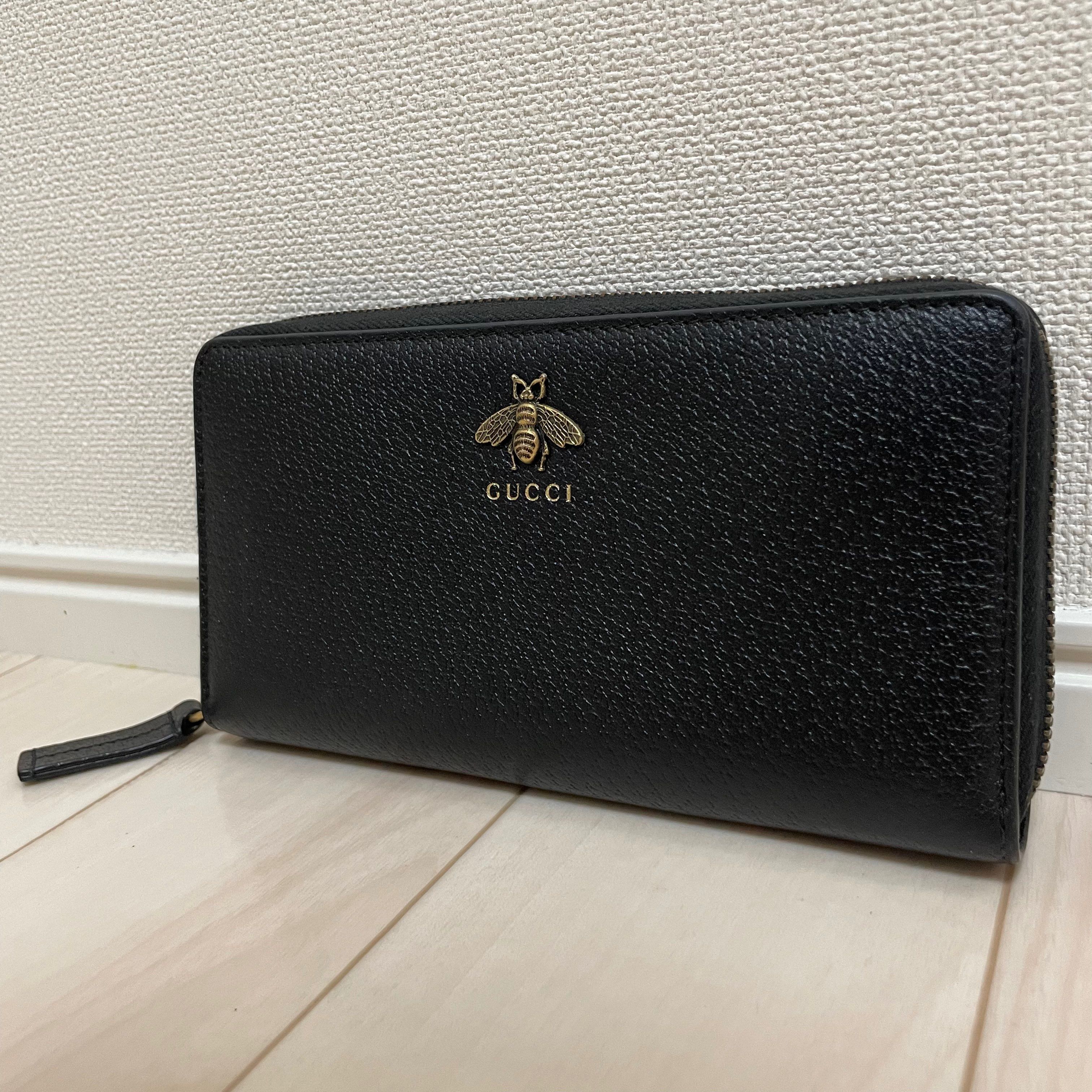 GUCCI Animalier Leather Zip Around Wallet
