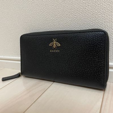 GUCCI Animalier Leather Zip Around Wallet