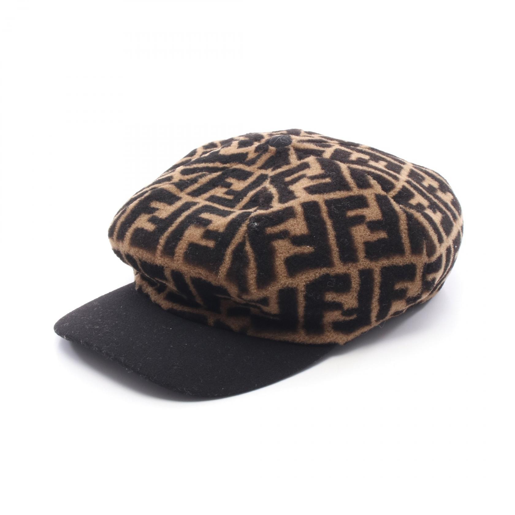 フェンディ FENDI ズッカ キャスケット 帽子 ウール ファー レディース ブラウン系 / ブラック系 【中古】