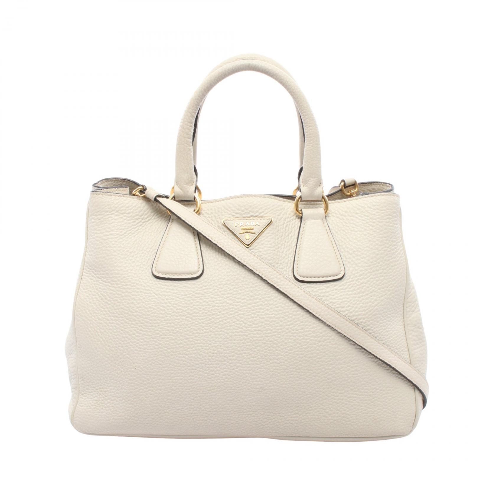 プラダ PRADA 三角プレート 2WAY ハンドバッグ バッグ レザー レディース ホワイト系 【中古】