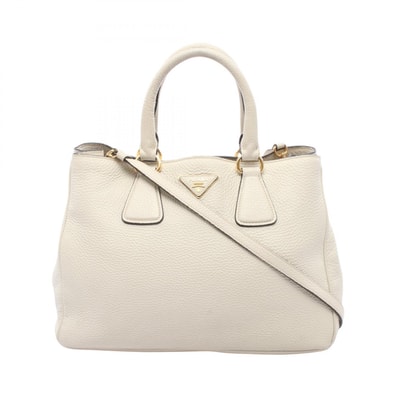 プラダ PRADA 三角プレート 2WAY ハンドバッグ バッグ レザー レディース ホワイト系 【中古】