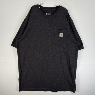 古着 カーハート Carhartt 半袖Tシャツ ワンポイント ロゴ 胸ポケ 肉厚 L ブラック 無地 メンズ