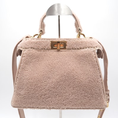 FENDI(フェンディ)ピーカブー ムートン 2WAY ハンドバッグ ショルダーバッグ ピンク ゴールド金具 レディース【中古】