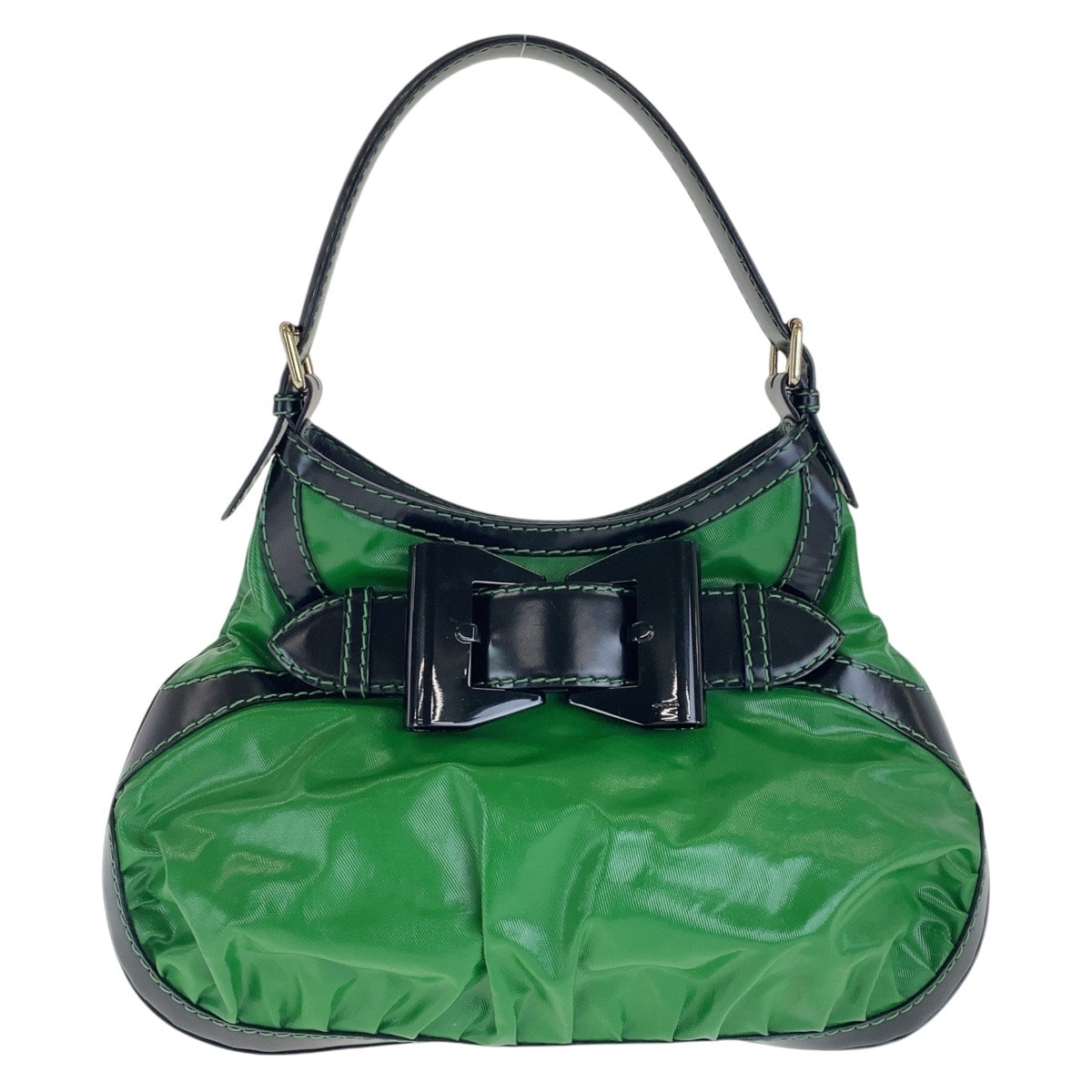 GUCCI グッチ グリーン ブラック ゴールド金具 ナイロン レザー/ ショルダーバッグ ホーボー 501080 【中古】