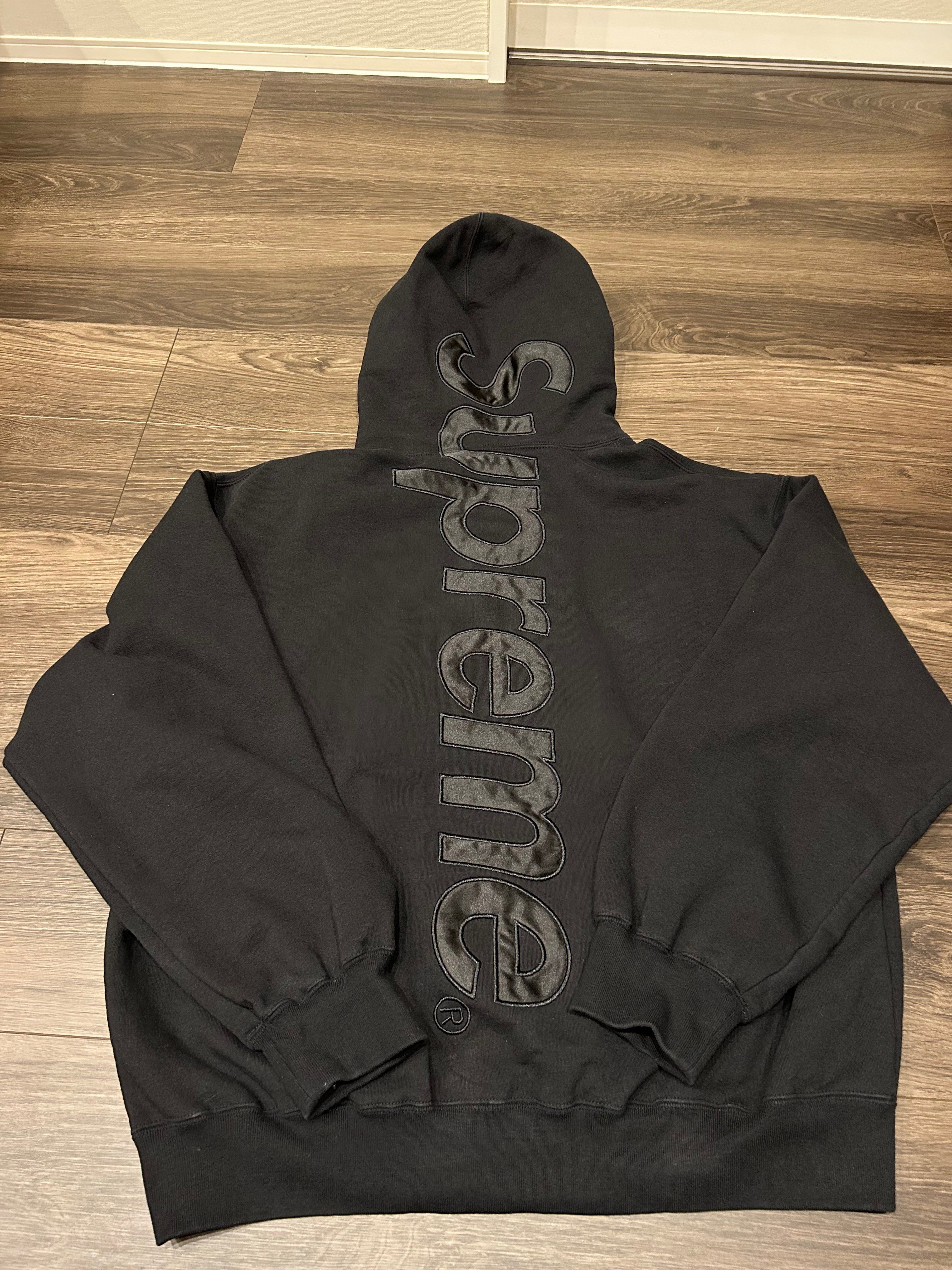 Supreme Satin Applique Hooded Sweatshirt "Black"