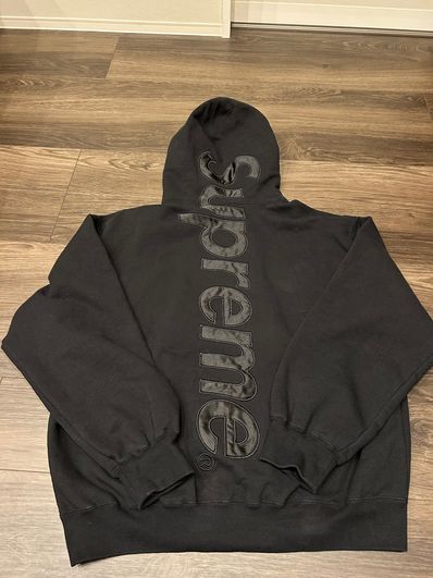 Supreme Satin Applique Hooded Sweatshirt "Black"