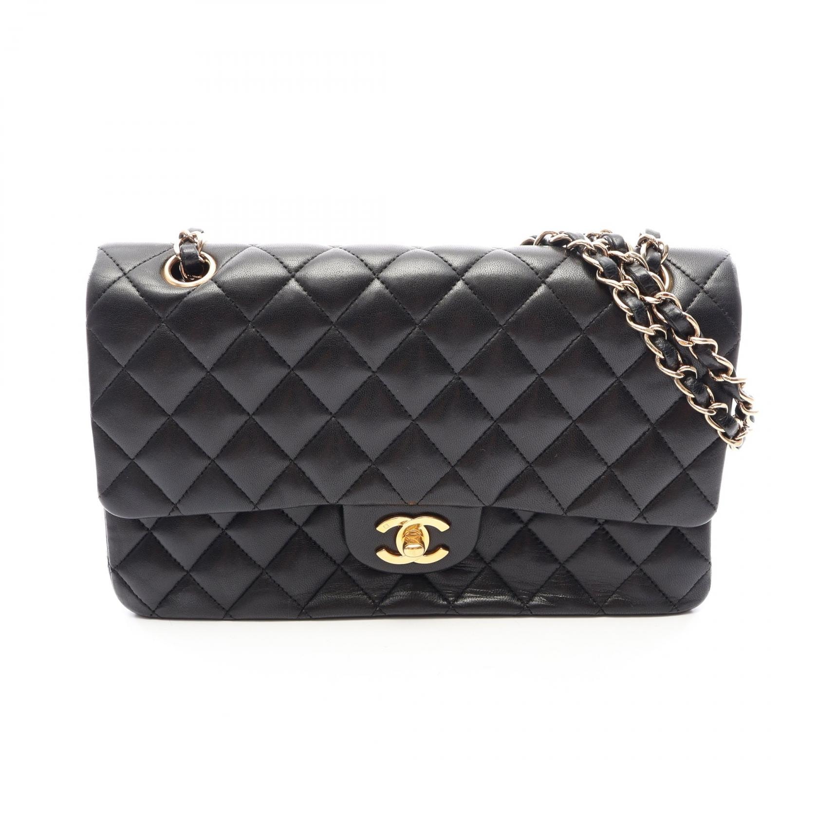 シャネル CHANEL マトラッセ Wフラップ ショルダーバッグ バッグ ラムスキン(羊革) レディース ブラック系 【中古】