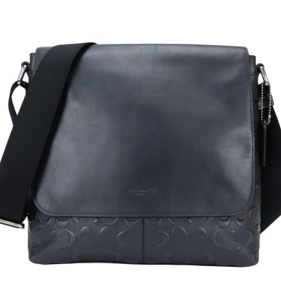 【中古】 コーチ ショルダーバッグ シグネチャー F72220 レザー ネイビー シルバー金具 斜め掛け メッセンジャー シンプル 普段使い メンズ 男性 COACH