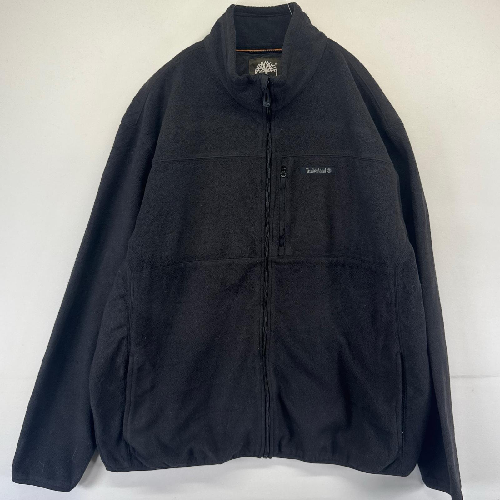 古着 ティンバーランド Timberland フリース ジャケット フルジップ ワンポイントロゴ 大きいサイズ 2XL  ブラック系 メンズ
