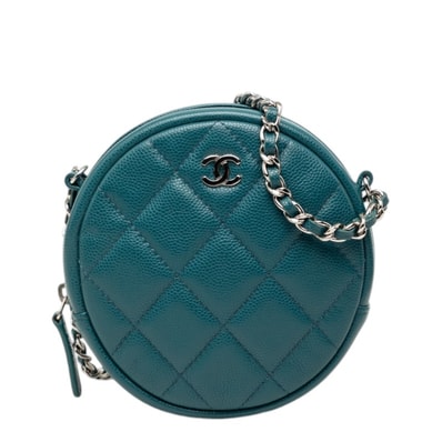 シャネル マトラッセ ココマーク ミニ チェーン クラシック ショルダーバッグ グリーン系 キャビアスキン レディース CHANEL 【中古】