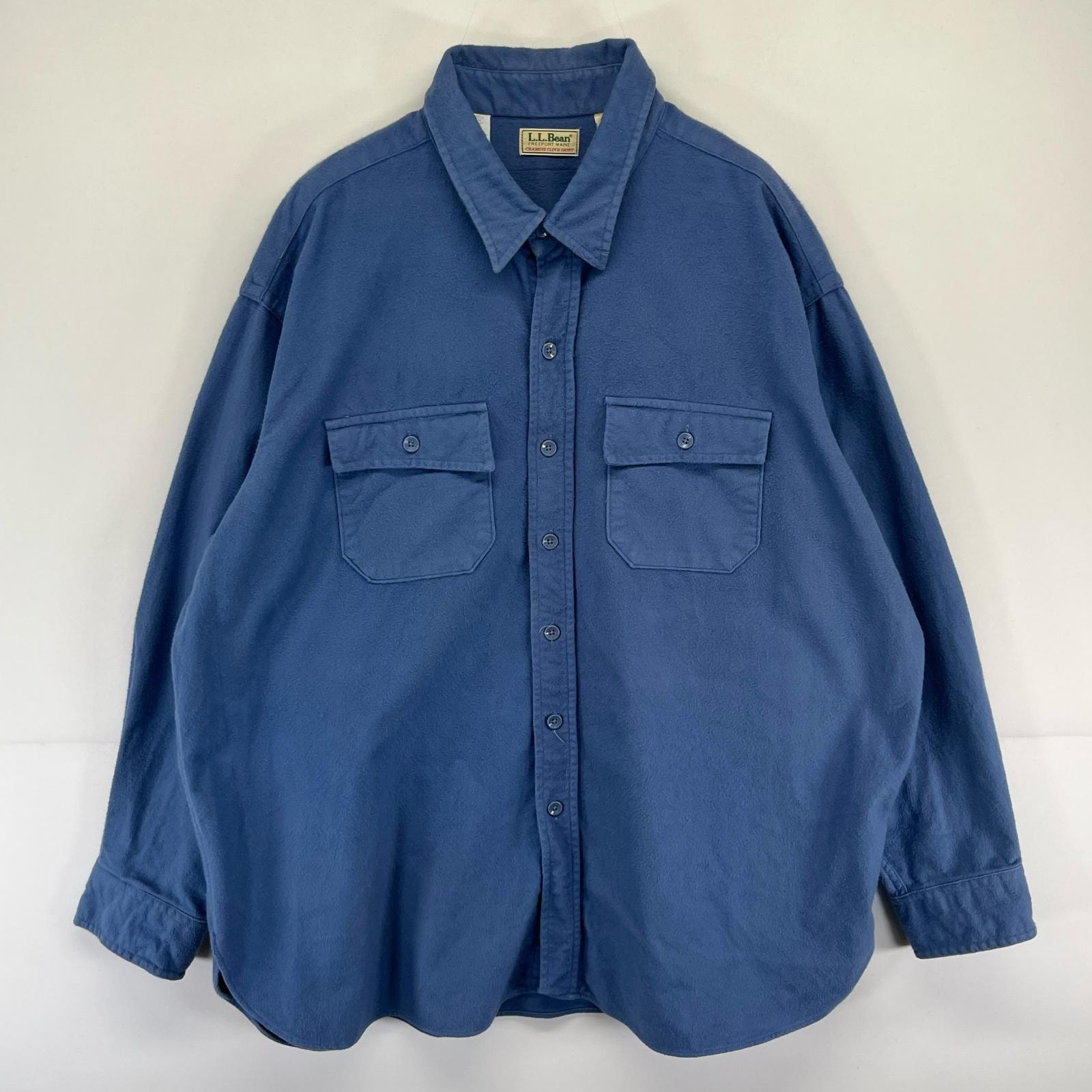 古着 80's/80年代 ヴィンテージ エルエルビーン L.L.Bean USA製 長袖シャツ シャモア ネル 大きいサイズ 3XL  ブルー系 無地 メンズ