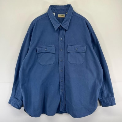 古着 80's/80年代 ヴィンテージ エルエルビーン L.L.Bean USA製 長袖シャツ シャモア ネル 大きいサイズ 3XL ブルー系 無地 メンズ