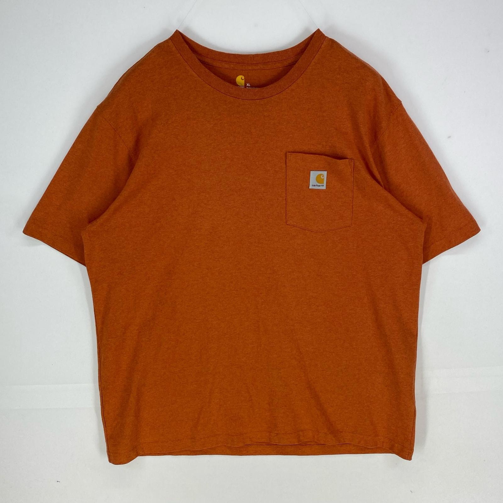 古着 カーハート Carhartt 半袖Tシャツ ワンポイント 胸ポケット クルーネック ショートスリーブ XL  オレンジ系 メンズ