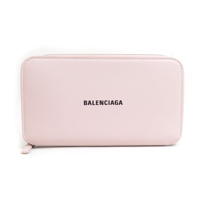 バレンシアガ BALENCIAGA ラウンドファスナー長財布 レザー ライトピンク ユニセックス【中古】 h30964g