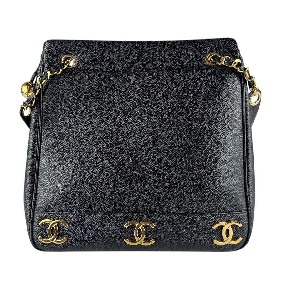 シャネル CHANEL ショルダーバッグ キャビアスキンレザー/メタル ブラック/ゴールド レディース【中古】 z9335