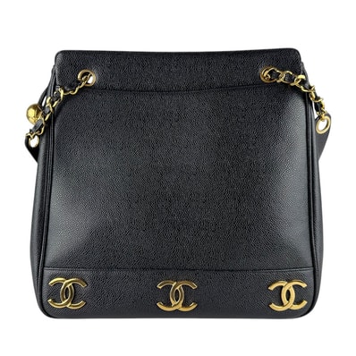 シャネル CHANEL ショルダーバッグ キャビアスキンレザー/メタル ブラック/ゴールド レディース【中古】 z9335