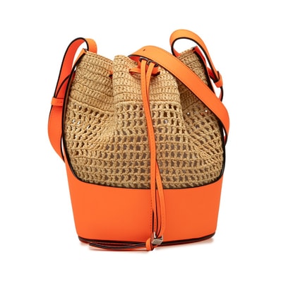 ロエベ アナグラム バルーンバッグ ショルダーバッグ ネオンオレンジ ラフィア レザー レディース LOEWE 中古