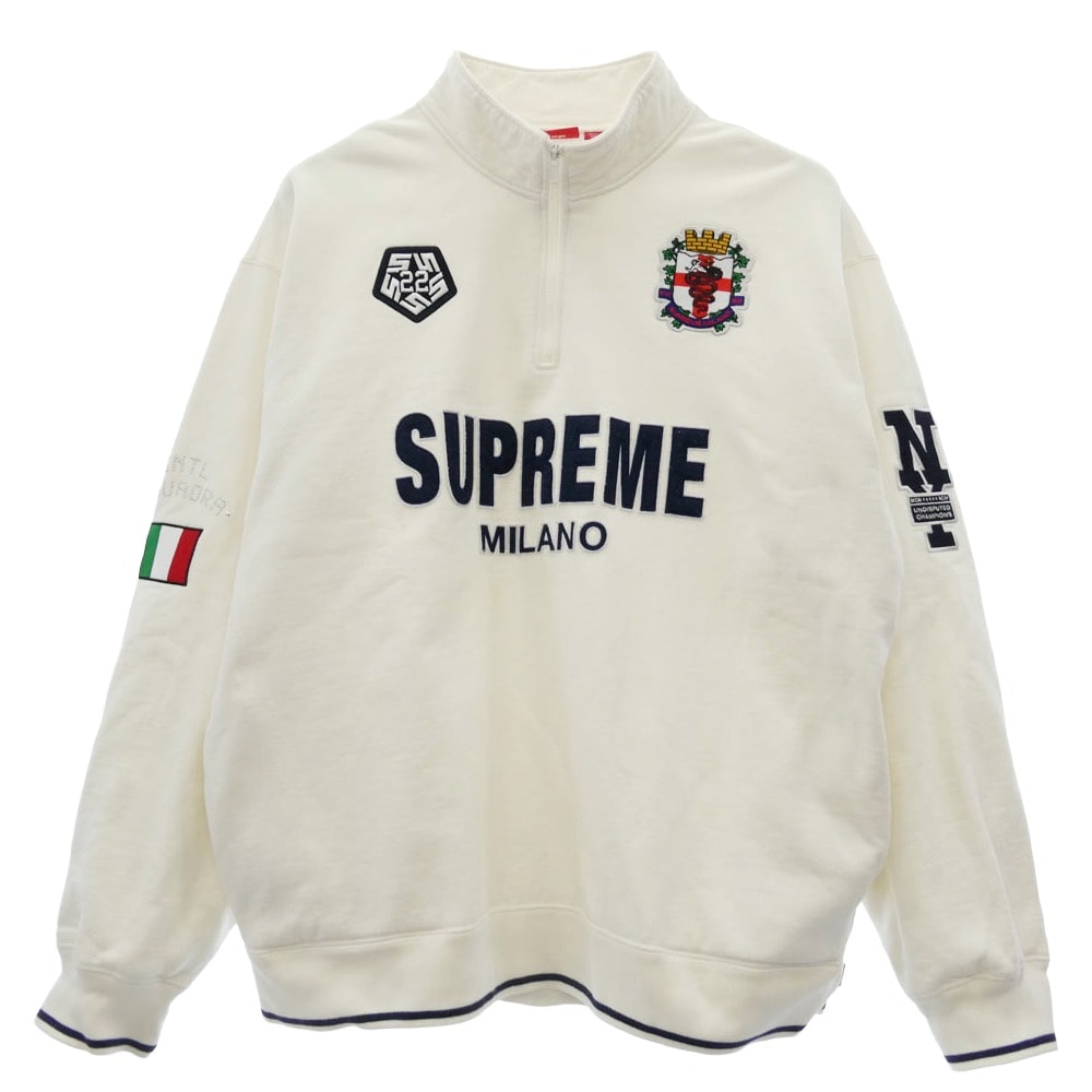 Supreme シュプリーム スウェット 22AW Milano Half Zip Pullover ロゴワッペン ハーフジップ プルオーバースウェット ホワイト系 XXL【中古】