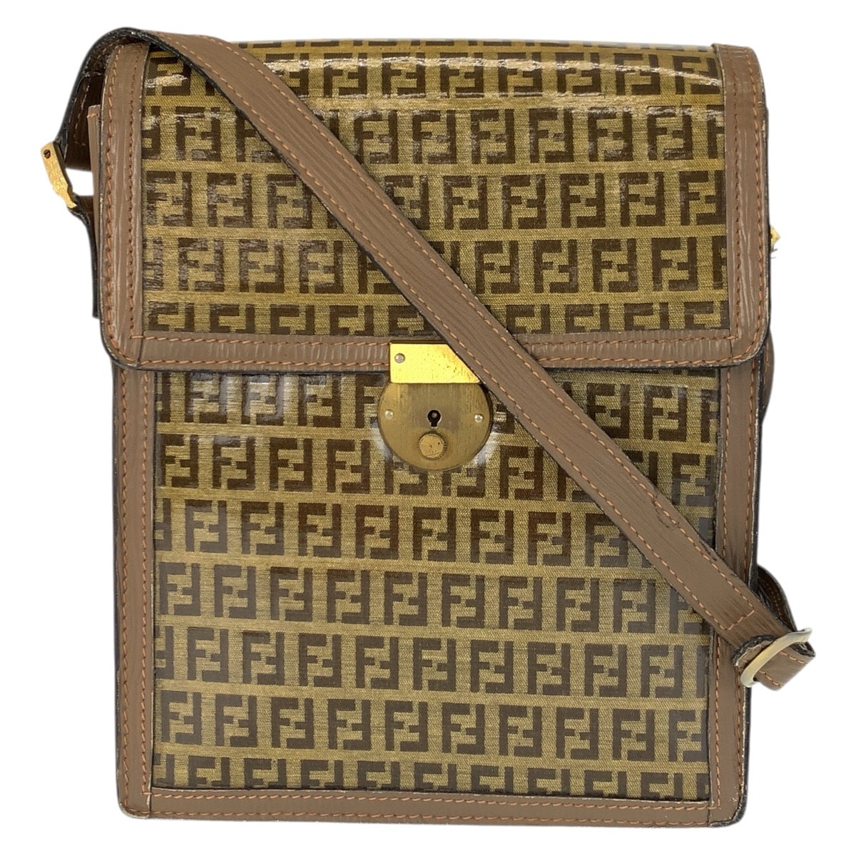 FENDI フェンディ ヴィンテージ ズッカ ブラウン ゴールド金具 PVC レザー/ ショルダーバッグ メッセンジャーバッグ 601356 【中古】