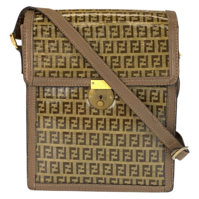 FENDI フェンディ ヴィンテージ ズッカ ブラウン ゴールド金具 PVC レザー/ ショルダーバッグ メッセンジャーバッグ 601356 【中古】