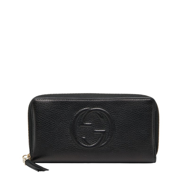 グッチ インターロッキングG ソーホー ラウンドファスナー 長財布 308004 ネイビー レザー レディース GUCCI 【中古】