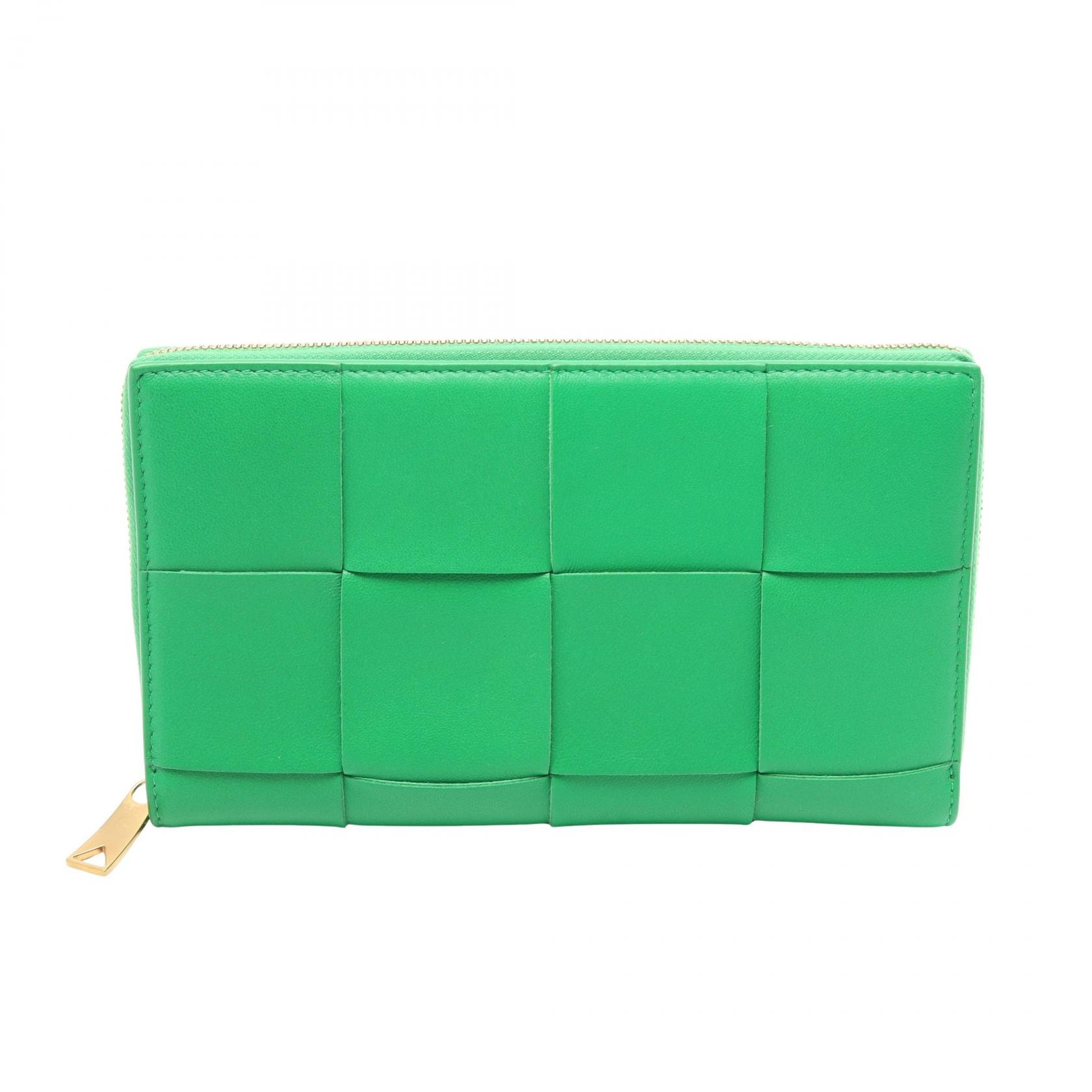 ボッテガヴェネタ BOTTEGA VENETA ジップアラウンドウォレット マキシイントレチャート ラウンド長財布 財布 レザー レディース グリーン系 【中古】