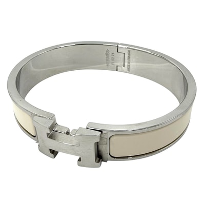 HERMES エルメス バングル クリックH ブレスレット アクセサリー 小物 オフホワイト シルバー金具 レディース 約35.4g【中古品】