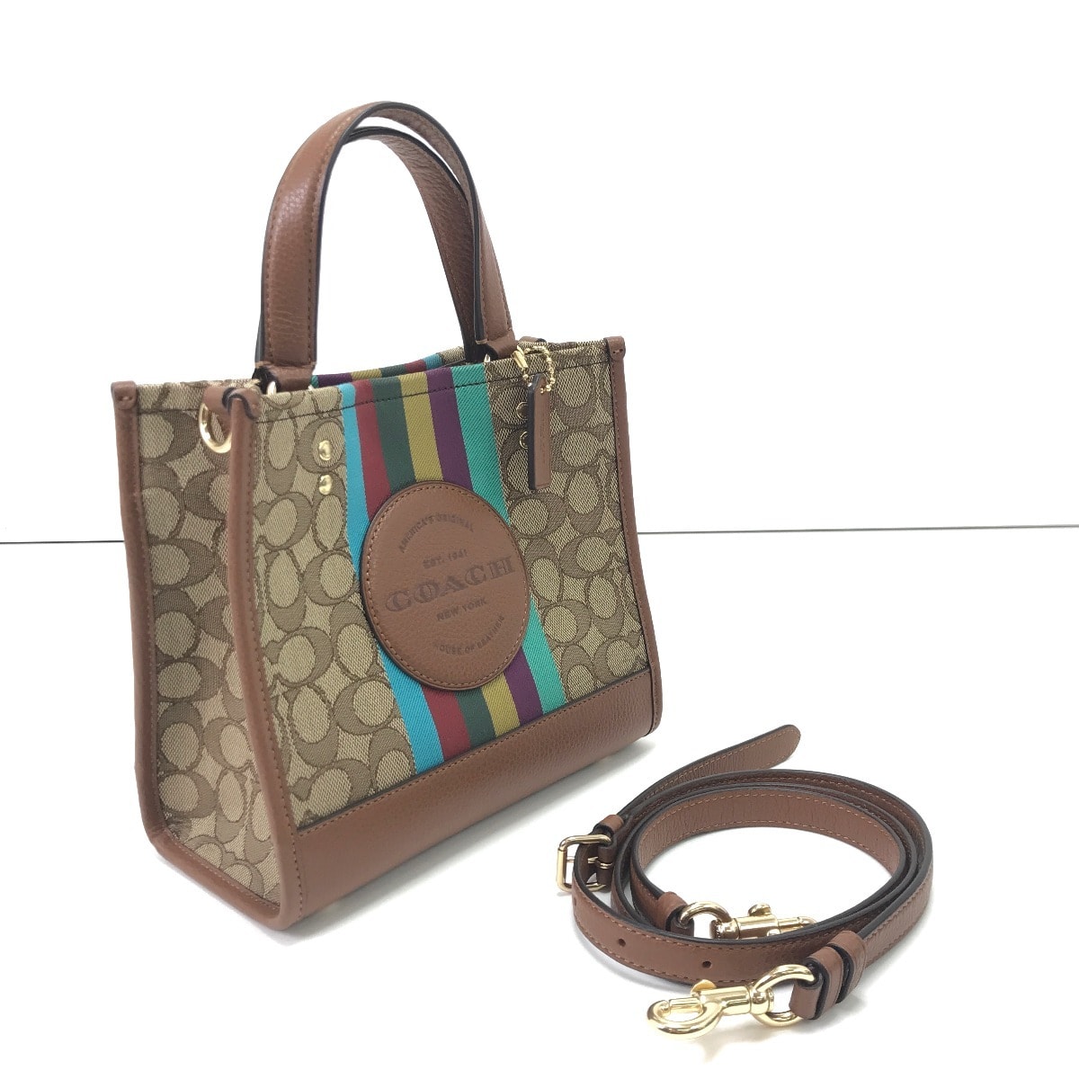 COACH コーチ ハンドバッグ ストラップ付 キャンバス×レザー C5637 ブラウン