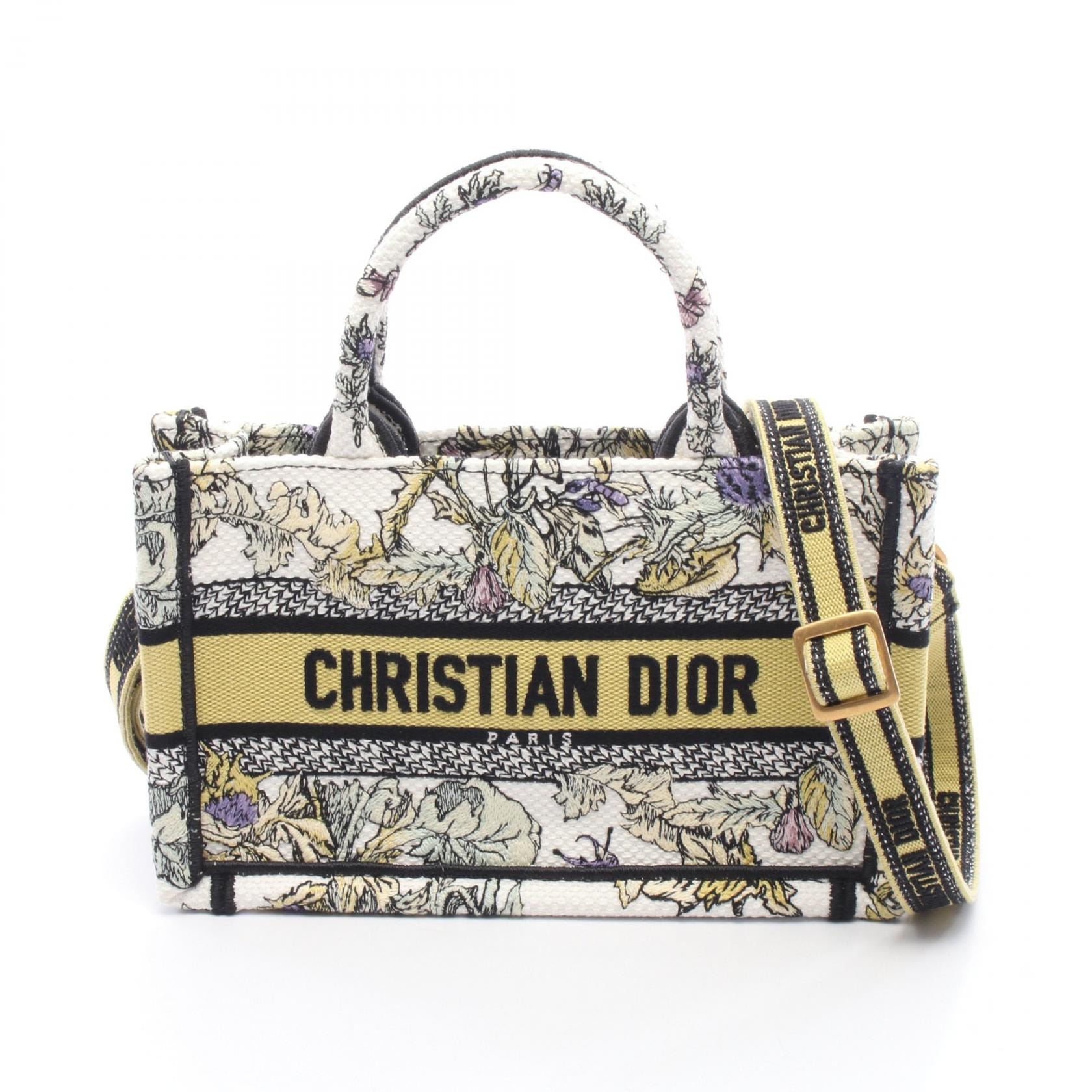 ディオール Dior BOOK TOTE ブックトート ミニ 2WAY ハンドバッグ バッグ キャンバス レディース ホワイト系 / マルチカラー 【中古】